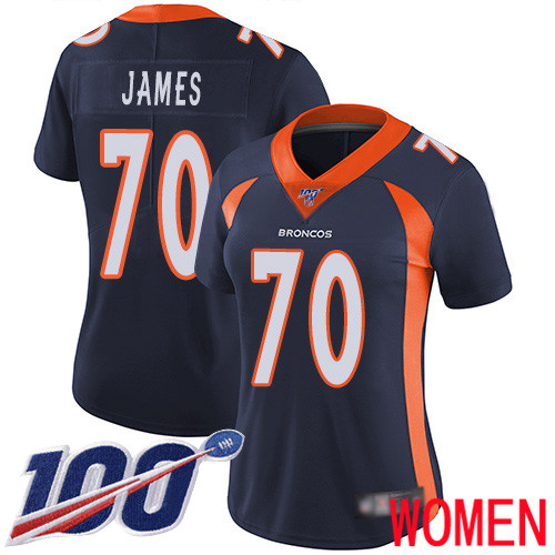 Women Denver Broncos 70 Ja Wuan James Navy Blue Alternate Vapor Untouchable Limited Player 100th Season Football NFL Jersey